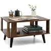 Image de Giantex Table Basse à 2 Niveaux, Table d'Appoint Industriel 4 Jambes Patins Antidérapants pour Salon, Chambre, Bureau, 70 x 50 x 41 cm, Marron Rustique
