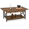 Image de CostwayTable Basse 2 Niveaux avec Étagère Bois Cadre Métallique en Forme X Pieds Réglables Style Industrielle 110 x 60 x 48 cm Café