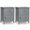 Image de CostwayLot de 2 Tables de Chevet avec Tiroir et Grand Placard 48 x 38 x 63,5 CM (L×l×H) 2 Tables de Nuit avec Pieds en Bois Massif Gris