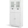 Image de CostwayMeuble de Salle de Bain à 4 Portes 2 Tiroirs Colonne Salle de Bain Armoire Haute avec Étagères Réglables pour Salon Cuisine 60x30x128cm Blanc