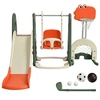 Image de CostwayToboggan 6 en 1 : Balançoire Basket-ball Football Escalade Golf pour Enfants 18 Mois + Aire de Jeux Intérieure en HDPE Orange