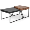 Image de CostwayLot de 2 Tables Basses Gigognes avec Cadre Métal, Tables d'Appoint Style Industriel avec 8 Pieds Antidérapants Réglables Noir+Marron