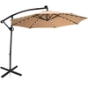 Image de CostwayParasol Déporté 3M avec 24 Lumières LED Solaires Rotatif 360° Base Croisée Manivelle Angle Réglage Poteau en Aluminium Beige