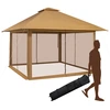 Image de CostwayTonnelle de Jardin Pliante 4 x 4M Pop-up avec Parois Lat ©rales en Maille   Fermeture   clair Tente R ©ception Double Toit Hauteur R ©glable Brun