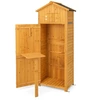 Image de CostwayArmoire de Jardin en Bois Imperméable avec Toit Abri de Jardin avec Table Pliable Étagères et 8 Crochets 75x50x180,5CM