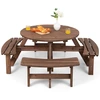 Image de CostwayEnsemble de Table et 4 Bancs de Jardin 8 Personnes en Sapin Verni Table de Pique-Nique avec Trou de Parasol