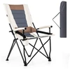 Image de CostwayChaise de Camping Pliante avec Dossier Haut Coussin Lombaire Charge 150KG Fauteuil de Camping pour Plage Pêche Pique-Nique Marron+Beige