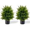 Image de CostwayPlante Artificiel Lot de 2 Boule Topiaire Cypr ¨s 33 x 54 cm (Dia. x H) Pots Inclus D ©coration Int ©rieur Ext ©rieur