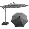 Image de CostwayParasol Déporté de 3 m avec 32 Lumières LED Panneau Solaire Batterie, Sac de Sable Auvent Imperméable Parasol pour Jardin Piscine Patio Gris