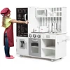 Image de CostwayCuisine en Bois Enfants avec 7 Accessoires & Effet Sonore Cuisiniere Enfants avec Tableau Noir Réfrigérateur & Distributeur d'Eau