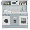 Image de CostwayCuisine de Jeu pour Enfants en Bois avec Accessoires Évier Téléphone Micro-ondes Four Distributeur d'Eau et Cuisinière Gris