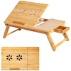 Image de CostwayPlateau de Lit Inclinable Réglable en Bambou Plateau et Tiroir Inclinables à 4 Niveaux Support Pliable pour Ordinateur Portable