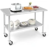 Image de CostwayTable Plan de Travail Cuisine à Roulettes en Acier Inoxydable à 2 Niveaux avec Étagère Inférieure Réglable Charge Max 250KG