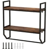 Image de CostwayÉtagère Murale de Rangement Industriel 2 Niveaux Étagère Flottante avec Barre de Suspension pour Salon Cuisine Salle de Bain