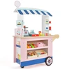 Image de CostwayEpicerie Enfant en Bois avec 30 PCS Accessoires Marchande Enfants avec Auvent Supérieur & Poignée de Poussée Motif d’Aliments Mignons 3 Ans+
