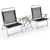 Image de CostwaySalon de Jardin 3 Pièces pour Patio Cadre Métallique avec Table Basse en Verre Trempé Ensemble de Chaises et Table Pliantes Portables Noir