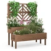 Image de CostwayJardinière avec Treillis à 2 Niveaux en Bois de Sapin Bac à Fleurs Rectangulaire avec Trou de Drainage pour Plante Grimpante Café