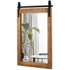 Image de CostwayMiroir Mural Rustique avec Cadre en Bois Massif et Support en Métal 76 x 56 Cm Miroir Décoratif de Style Porte de Grange Rectangulaire Marron