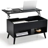 Image de CostwayTable Basse Relevable avec 2 Compartiments et Rangement Caché Table Basse Salon à Pieds en Bois de Pin avec Levage Pneumatique Noir