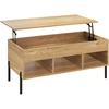 Image de CostwayTable Basse Plateau Relevable avec 3 Compartiments et Rangement Caché Table de Salon à Pied en Métal avec Levage Pneumatique Naturel