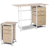 Image de CostwayTable Pliante Bureau avec 3 Tiroirs 6 Roues 2 Frein Gain de Place Bureau d'Ordinateur Pliable Charge Maximale 40KG 105 x 51 x 74 CM Naturel