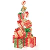 Image de CostwayTour de Boîtes Cadeaux Éclairées 170 cm avec 15 Boîtes Pré-Éclairées Empilées 450 Lumières Base en Métal Rubans et Noeuds