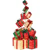 Image de Giantex Lot de 15 Boîtes à Cadeaux Empilés Lumineuses avec 8 Piquets et 32 Serre-câbles