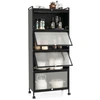 Image de CostwayÉtagère de Cuisine 5 Niveaux avec 4 Portes PC Escamotables Meuble de Rangement avec 4 Roues pour Salle à Manger Salon Noir