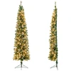 Image de CostwaySapin de Noël Demi-Forme Pré-Illuminé 210 CM Sapin Artificiel avec 403 Pointes de Branches 150 Lumières LED Pied Métallique Sapin de Noël avec Aiguilles de Pin