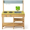 Image de CostwayCuisine Enfant en Bois Sapin Réservoir à Eau 700 ML & Robinet 3 Crochets 1 Étagère Amovible 2 Étagères Fixes 3-8 Ans