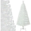 Image de CostwaySapin de Noël Artificiel à Fibre Optique Pré-Éclairé 120cm Blanc avec Feuilles Irisées Lumières Led Flocon De Neige Multicolores