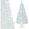 Image de CostwaySapin de Noël Artificiel à Fibre Optique Pré-Éclairé 150cm Blanc avec Feuilles Irisées Lumières Led Flocon De Neige Multicolores