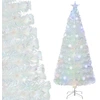 Image de CostwaySapin de Noël Artificiel à Fibre Optique Pré-Éclairé 180cm Blanc avec Feuilles Irisées Lumières Led Flocon De Neige Multicolores