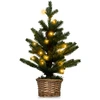 Image de CostwayMini Sapin de Noël Artificiel Pré-Éclairé 96 Branches 20 Lumières Led Minuterie Pot en Bois de Saule