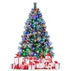 Image de CostwaySapin de Noël Artificiel Illuminé de 185 cm à Charnière avec 747 Branches 350 Lumières LED 55 Pommes de Pin et 55 Baies Rouges 11 Modes d'Éclairage