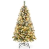 Image de CostwayArbre de Noël Artificiel Pré-Éclairé 150 cm à Charnière Pré-Décoré 450 Pointes de Branches 200 Lumières Led 8 Modes d'Éclairage Pommes de Pin Baies Rouges
