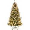Image de CostwayArbre de Noël Artificiel Pré-Éclairé 195 cm à Charnière Pré-Décoré 909 Pointes de Branches 420 Lumières Led 8 Modes d'Éclairage Pommes de Pin Baies Rouges