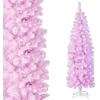 Image de CostwaySapin de Noël Artificiel Pré-éclairé Rose 180 cm 475 Pointes de Branches 250 Lumières LED Blanc Froid Forme Crayon Support Arbre de Noël en Métal Pliable