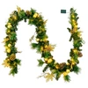 Image de CostwayGuirlande de Noël Artificielle Pré-illuminée de 270 cm avec 50 Lumières LED Blanc Chaud Décoration de Noël à Piles avec Pommes de Pin Baies Boules Fleurs
