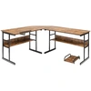 Image de CostwayBureau d'Angle en forme de L Ajustable à Bureau Droit 2 Personnes avec Plateau Inclinable Support Centrale Café