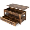 Image de CostwayTable Basse Relevable à 2 Niveaux avec 2 Tiroirs Levage Pneumatique Table de Salon de Style Industriel avec Rangement Caché Brun Rustique
