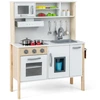Image de CostwayCuisine Enfants en Bois 3-6 Ans 18 Accessoires avec Évier Micro-ondes Blanc Dispositif Anti-basculement