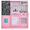 Image de CostwayCuisine Enfants 3 - 6 Ans en Bois avec Téléphone Tableau Noir Micro-ondes Machine de Glaçons 7 Accessoires Rose