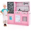 Image de Giantex Cuisine Enfants en Bois avec Tableau Noir & Téléphone(Rose)