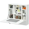 Image de CostwayBureau Mural pour Ordinateur Portable Bureau Flottant avec Étagères de Rangement Tiroir Table Multifonctionnelle avec Plateau Pliable Blanc