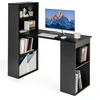 Image de CostwayBureau d'Ordinateur Réversible avec Bibliothèque Poste de Travail Moderne avec Étagères de Rangement à 6 Niveaux Assemblage Facile Noir