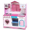 Image de CostwayCuisine Enfants 3 Ans+, 82 x 30 x 100,5 cm Son Réaliste, avec Micro-Ondes, Evier et Horloge Ludique Rose