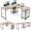 Image de CostwayBureau d'Angle 151 x 151 x 75 CM Ajustable à Bureau Droit 4 Etagère de Rangement Grand Table pour 2 Personnes Naturel