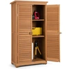 Image de CostwayAbri de Jardin En Bois 160 Cm Toit en Asphalte 2 Portes Verrouillables avec Loquet Armoire Cabane en Sapin Pré-Huilé Imperméable 3 Étagères Amovibles Naturel