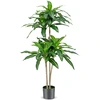 Image de CostwayArbre Artificiel de 140 cm de Haut Fausse Plante Dracaena avec 92 Feuilles Pot en Ciment Couverture de Décoration de Jardin Maison Bureau